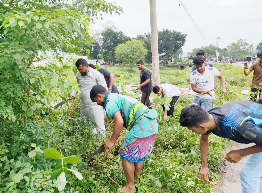 দুর্ঘটনা ঠেকাতে বীরগঞ্জে মহাসড়কের ঝোপঝাড় পরিষ্কার