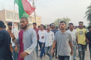 শ্যামনগরে নিষিদ্ধ সংগঠন আওয়ামী লীগের বিরুদ্ধে ছাত্রদলের বিক্ষোভ মিছিল।